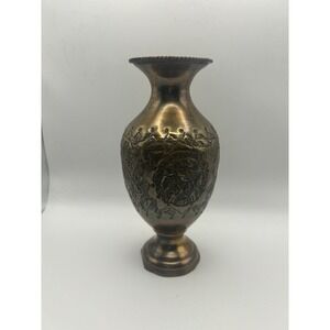 Antique Copper Vase Engraved‎ Persian Middle East 8 Inch
